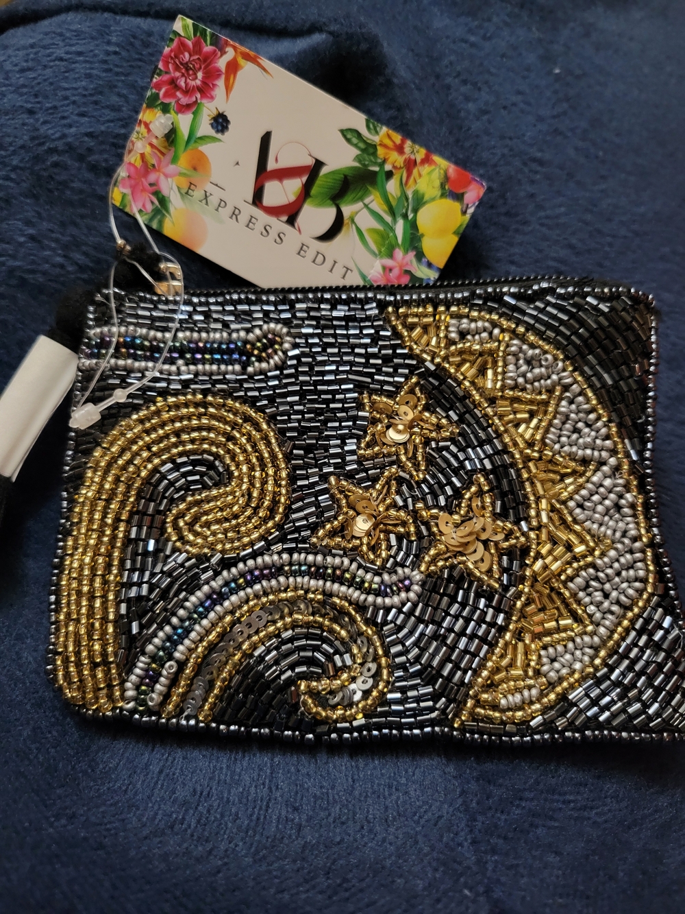 Express Black and Gold Beaded Wristlet